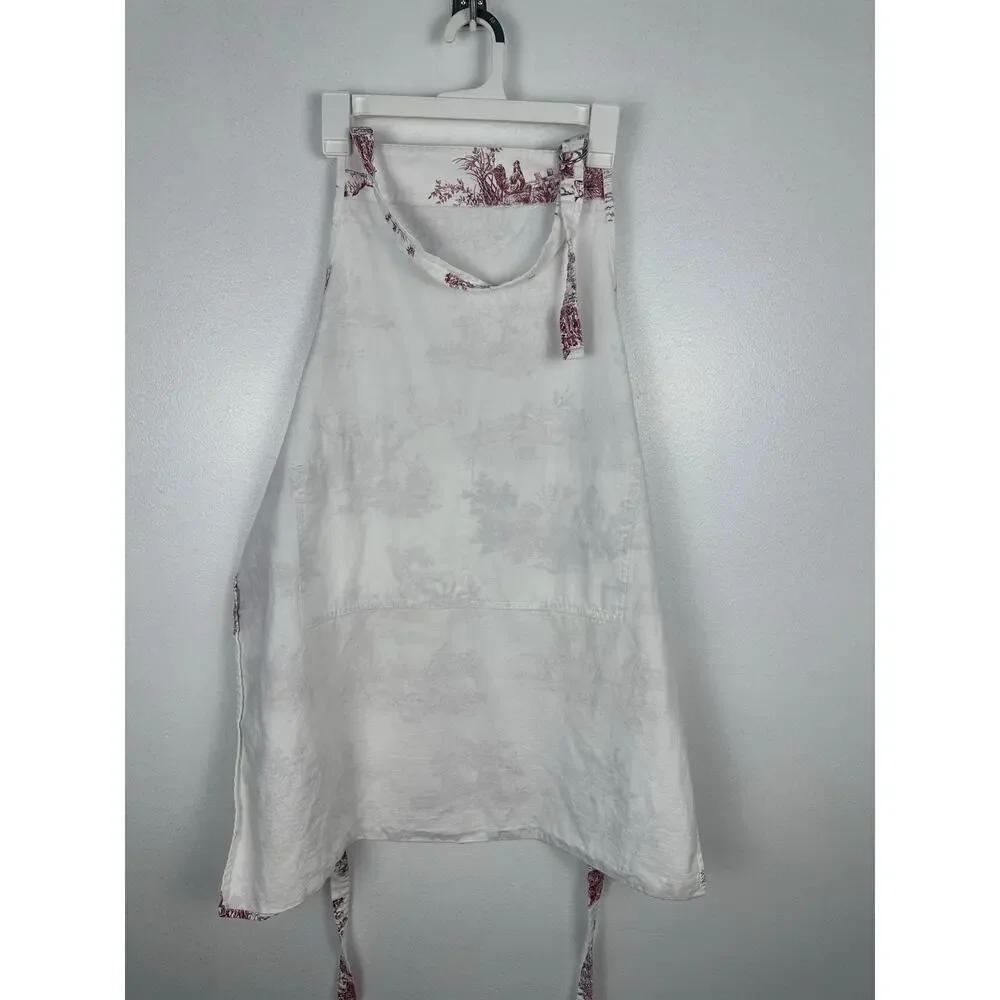 Williams Sanoma vintage-style apron red toile de jouy country life pattern adult